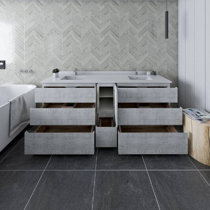 Fresca Formosa Modern 82" Rustic White Floor Standing Double Sink Bathroom Cabinet