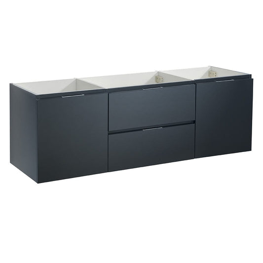 Fresca Valencia 60 Dark Slate Gray Wall Hung Double Sink Modern Bathroom Cabinet