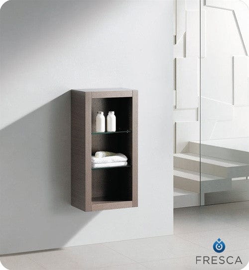 FST8130GO | Fresca Gray Oak Bathroom Linen Side Cabinet w/ 2 Glass Shelves