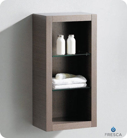 FST8130GO | Fresca Gray Oak Bathroom Linen Side Cabinet w/ 2 Glass Shelves