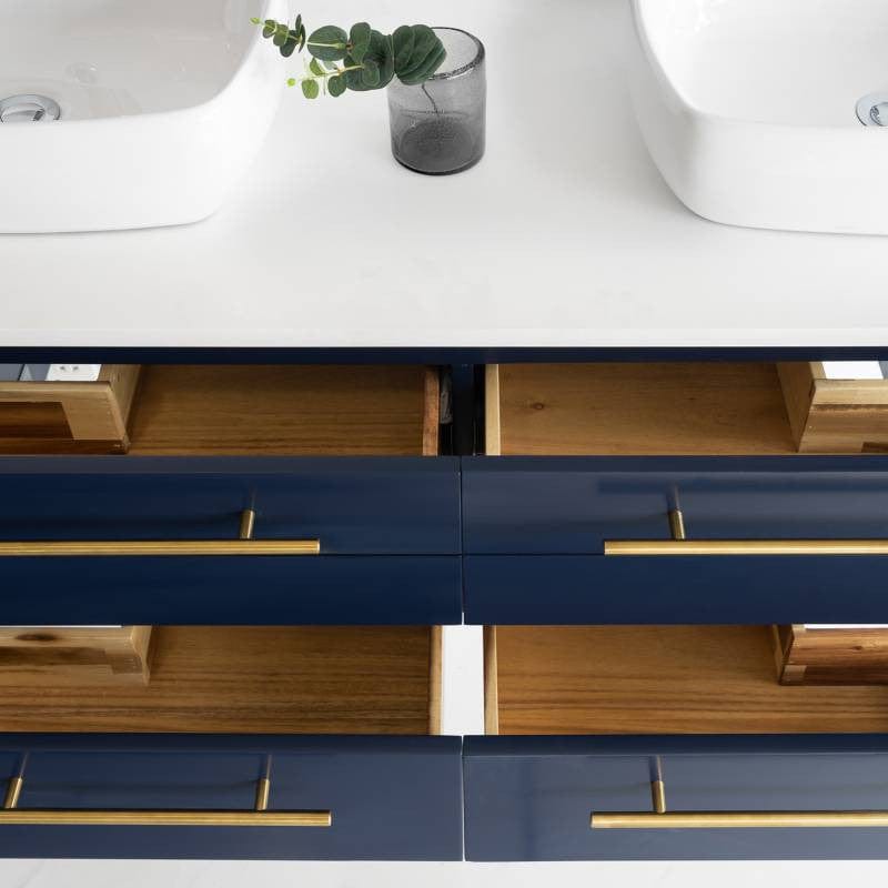 Lucera Modern 60" Royal Blue Wall Hung Double Vessel Sink Base Cabinet