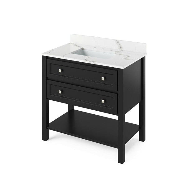 Jeffrey Alexander Adler Transitional 36 Black Single Undermount Sink Vanity w/ Quartz Top