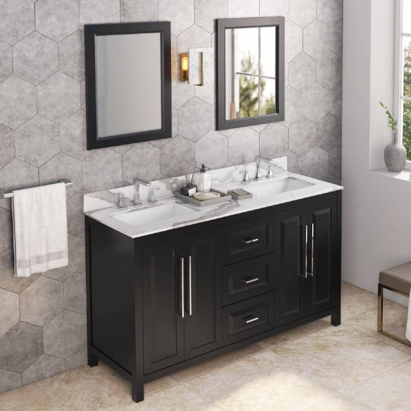 Jeffrey Alexander Cade Modern 60" Black Double Undermount Sink Vanity w/ Quartz Top
