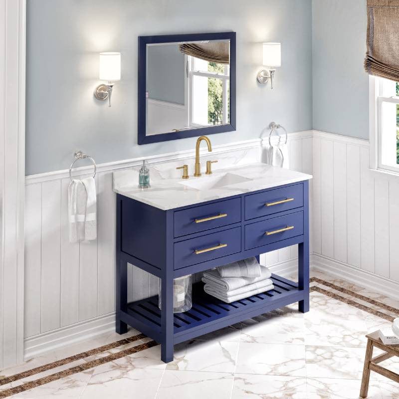 Jeffrey Alexander Wavecrest Contemporary 48" Hale Blue Single Undermount Sink Vanity w/ Quartz Top
