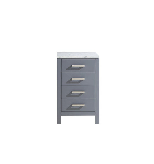 Lexora Jacques 20" Dark Grey Side Cabinet | White Carrara Marble Top