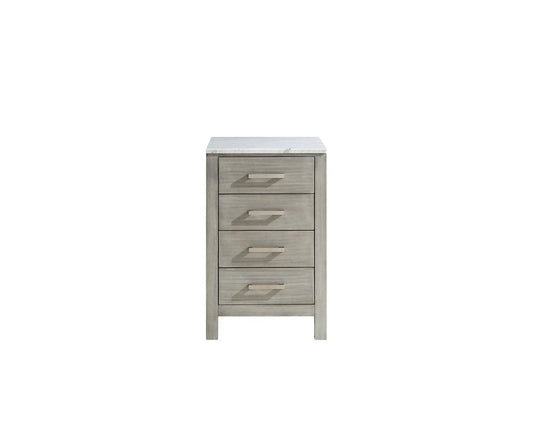 Lexora Jacques 20" Distressed Grey Side Cabinet | White Carrara Marble Top