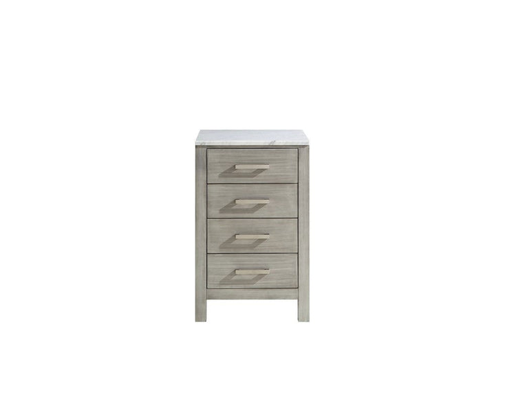Lexora Jacques 20 Distressed Grey Side Cabinet | White Carrara Marble Top