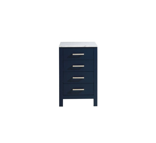 Lexora Jacques 20" Navy Blue Side Cabinet | White Carrara Marble Top