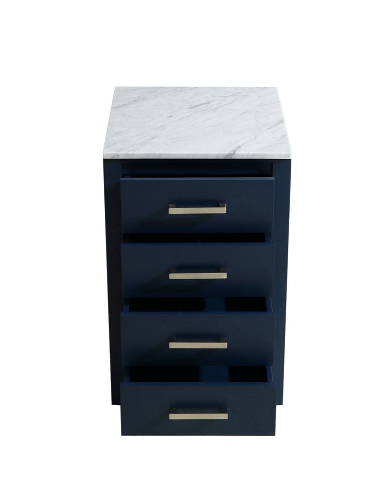 Lexora Jacques 20" Navy Blue Side Cabinet | White Carrara Marble Top