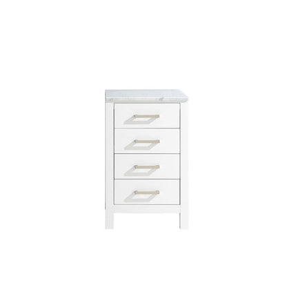 Lexora Jacques 20" White Side Cabinet | White Carrara Marble Top