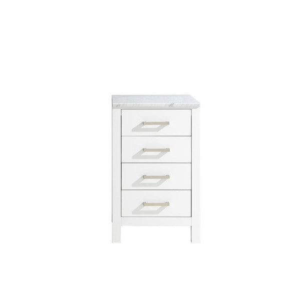 Lexora Jacques 20 White Side Cabinet | White Carrara Marble Top