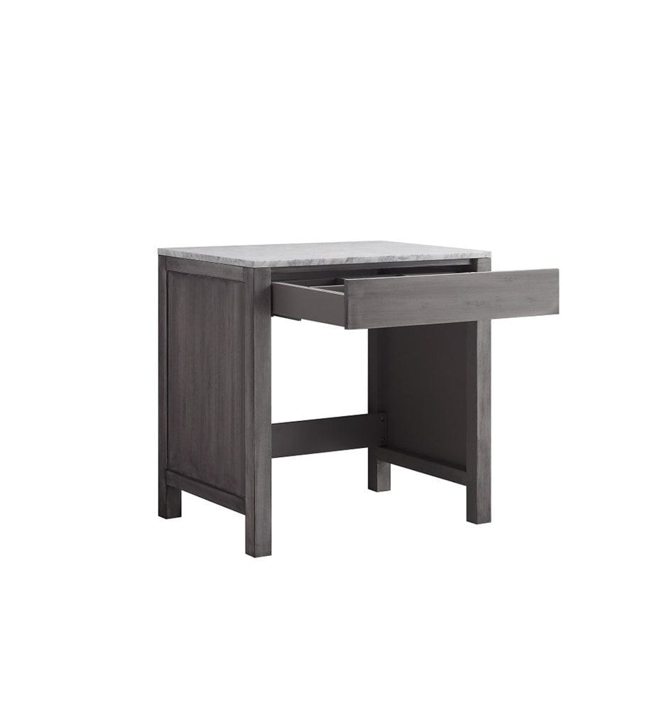 Lexora Jacques 30" Distressed Grey Make-Up Table | White Carrara Marble Top