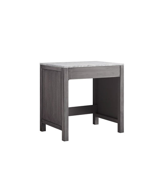 Lexora Jacques 30" Distressed Grey Make-Up Table | White Carrara Marble Top