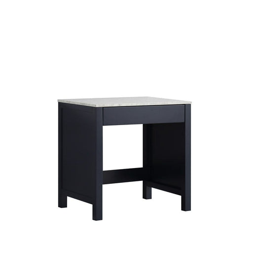 Lexora Jacques 30" Navy Blue Make-Up Table | White Carrara Marble Top