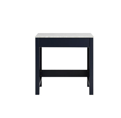 Lexora Jacques 30" Navy Blue Make-Up Table | White Carrara Marble Top