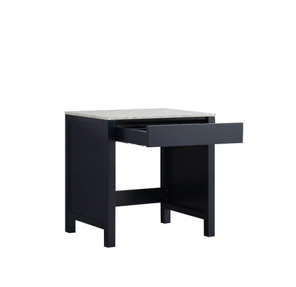 Lexora Jacques 30" Navy Blue Make-Up Table | White Carrara Marble Top