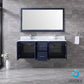 Lexora Amelie 60" Navy Blue Double Vanity Set | White Carrara Marble Top | White Ceramic Square Undermount Sinks | 60" Mirror