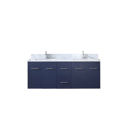 Lexora Vanities Lexora Amelie 60" Navy Blue Double Vanity | White Carrara Marble Top | White Ceramic Square Undermount Sinks | No Mirror