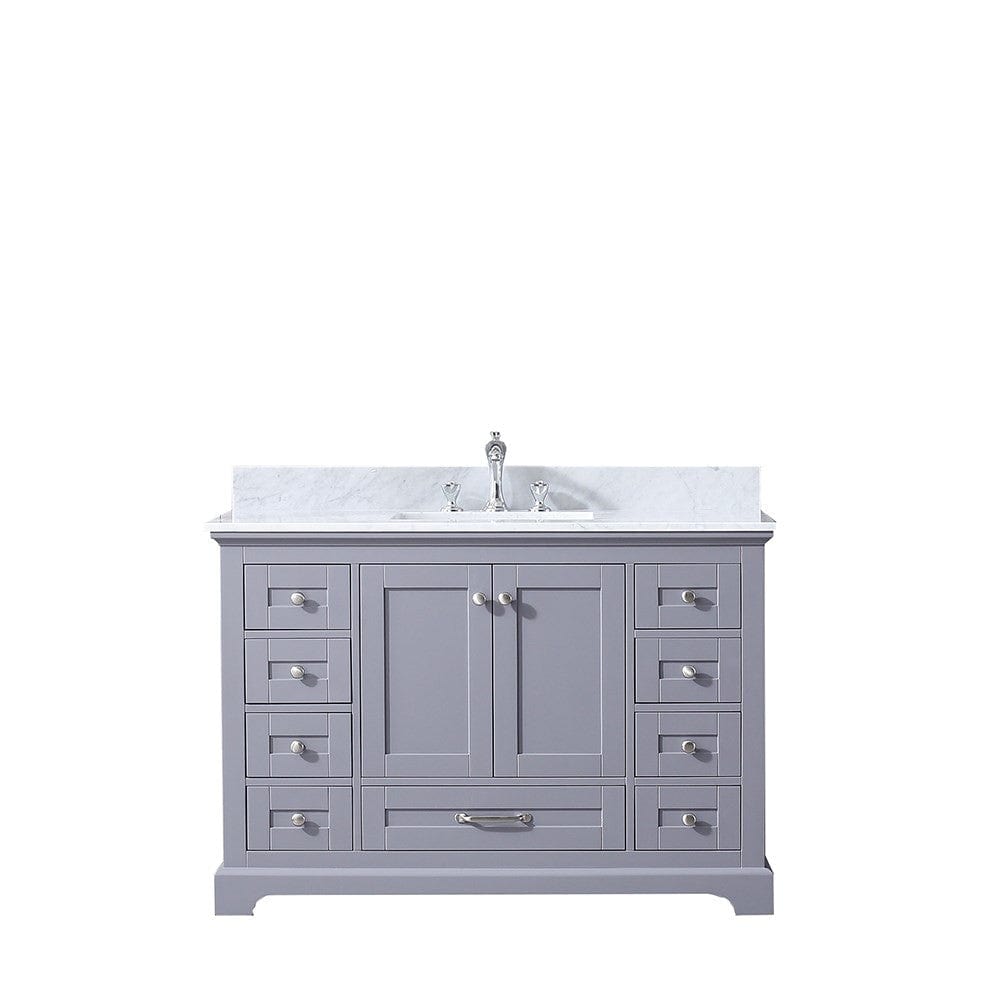Lexora Dukes 48" Dark Grey Single Vanity | White Carrara Marble Top | White Ceramic Square Undermount Sink | No Mirror