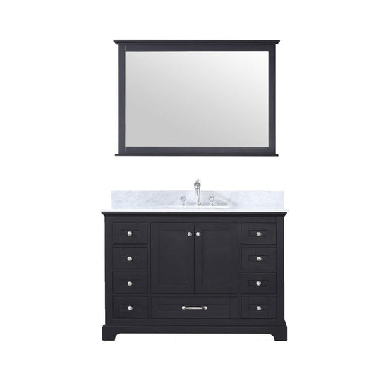 Lexora Vanities Lexora Dukes 48" Espresso Single Vanity Set | White Carrara Marble Top | White Ceramic Square Undermount Sink | 46" Mirror