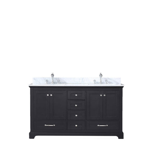 Lexora Vanities Lexora Dukes 60" Espresso Double Vanity | White Carrara Marble Top | White Ceramic Square Undermount Sinks | No Mirror