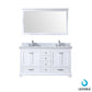 Lexora Dukes 60" White Double Vanity Set | White Carrara Marble Top | White Ceramic Square Undermount Sinks | 58" Mirror