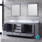 Lexora Dukes 80" Dark Grey Double Vanity Set | White Carrara Marble Top | White Ceramic Square Undermount Sinks | 30" Mirrors