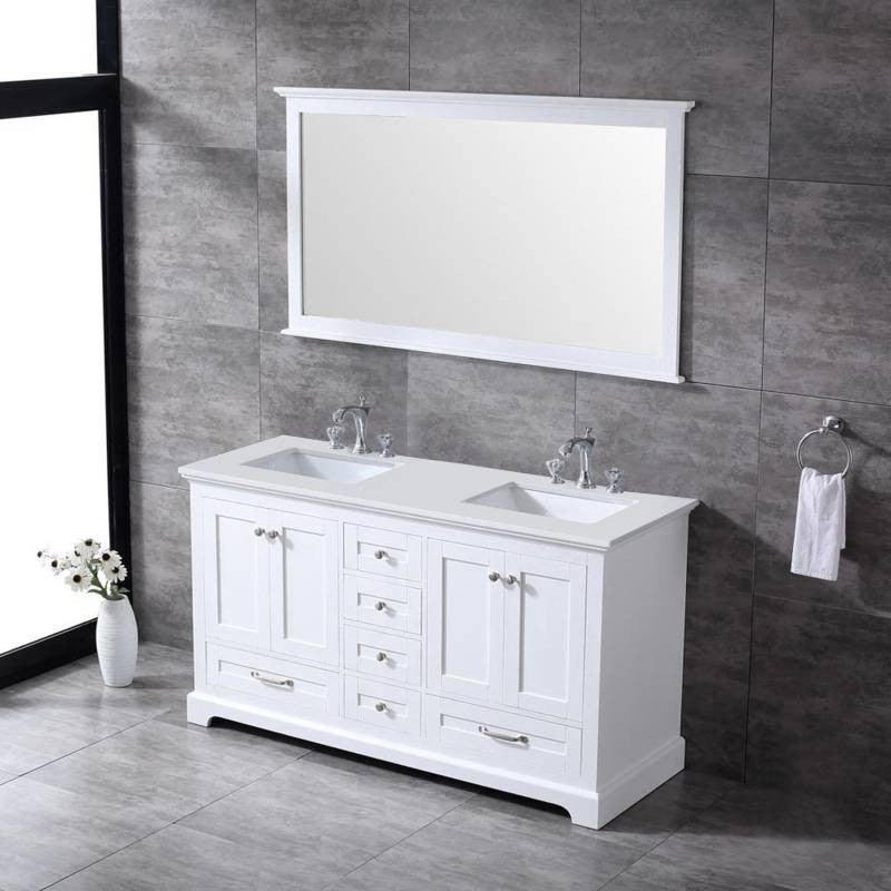 Lexora Vanities Lexora Dukes Modern 60" White Double Sink Vanity with 58"Mirror