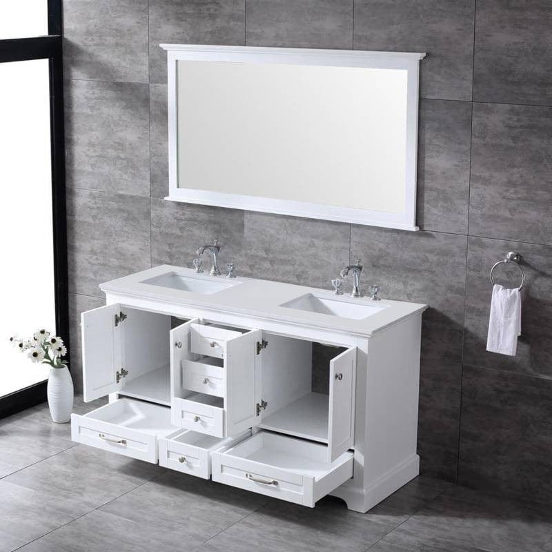 Lexora Dukes Modern 60" White Double Sink Vanity with 58"Mirror