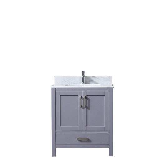 Lexora Vanities Lexora Jacques 30" Dark Grey Single Vanity | White Carrara Marble Top | White Ceramic Square Undermount Sink | No Mirror