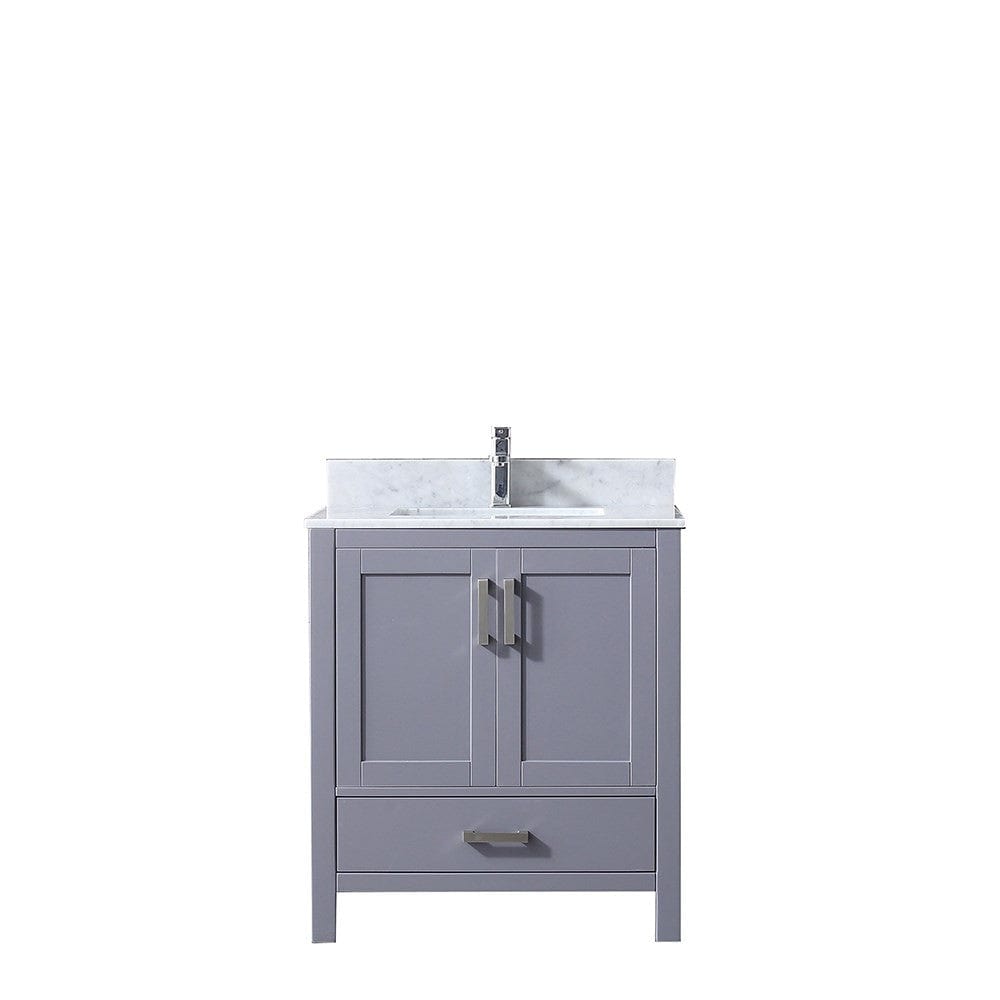 Lexora Jacques 30" Dark Grey Single Vanity | White Carrara Marble Top | White Ceramic Square Undermount Sink | No Mirror