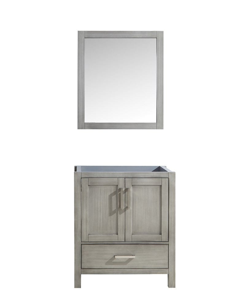 Lexora Jacques 30" Distressed Grey Single Vanity | No Top | 28" Mirror