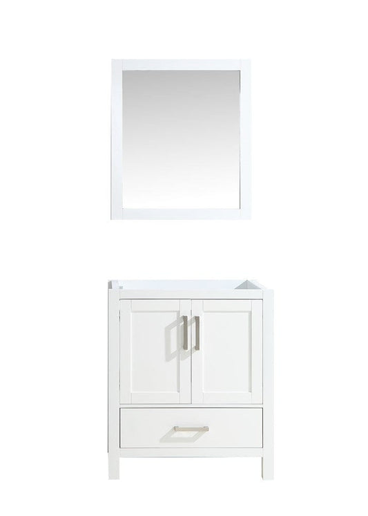 Lexora Jacques 30" White Single Vanity | No Top | 28" Mirror