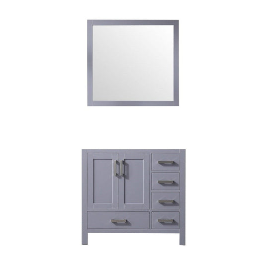 Lexora Jacques 36" Dark Grey Single Vanity | No Top | 34" Mirror - Left Version