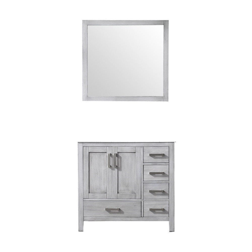 Lexora Jacques 36" Distressed Grey Single Vanity | No Top | 34" Mirror - Left Version