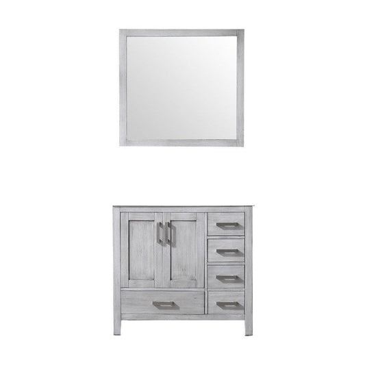 Lexora Jacques 36" Distressed Grey Single Vanity | No Top | 34" Mirror - Left Version