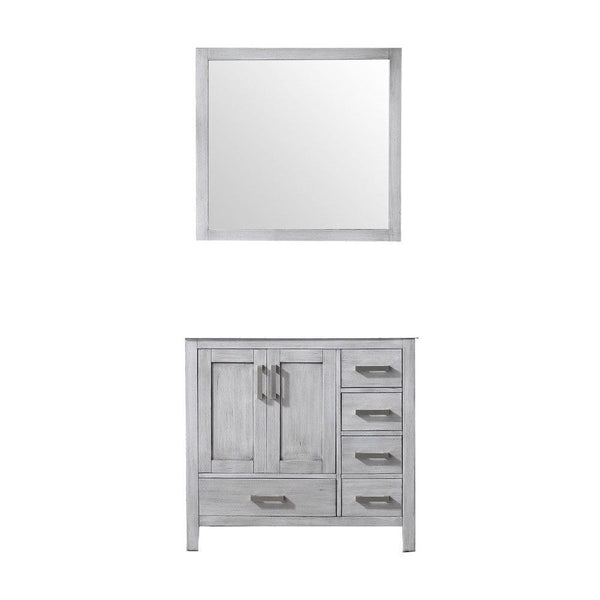 Lexora Jacques 36 Distressed Grey Single Vanity | No Top | 34 Mirror - Left Version