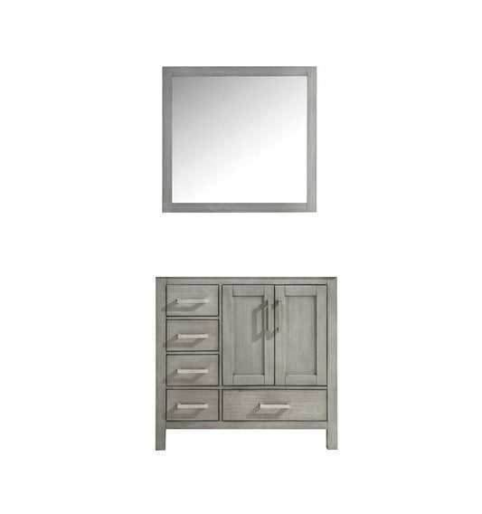 Lexora Jacques 36" Distressed Grey Single Vanity | No Top | 34" Mirror - Right Version