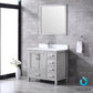 Lexora Jacques 36" Distressed Grey Single Vanity Set | White Carrara Marble Top | White Ceramic Square Undermount Sink | 34" Mirror - Left Version