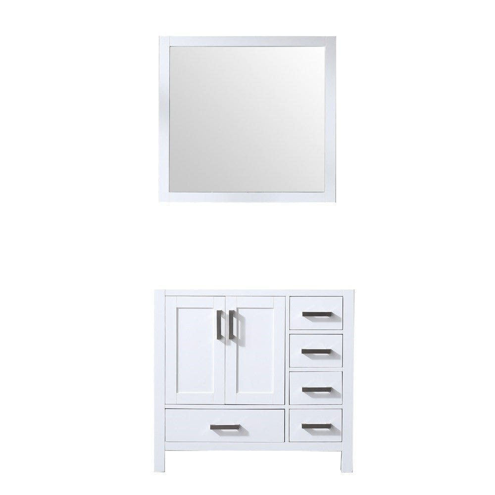Lexora Jacques 36" White Single Vanity | No Top | 34" Mirror - Left Version