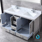 Lexora Jacques 60" Distressed Grey Double Vanity Set | White Carrara Marble Top | White Ceramic Square Undermount Sinks | 58" Mirror