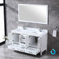 Lexora Jacques 60" White Double Vanity Set | White Carrara Marble Top | White Ceramic Square Undermount Sinks | 58" Mirror