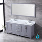 Lexora Jacques 72" Dark Grey Double Vanity Set | White Carrara Marble Top | White Ceramic Square Undermount Sinks | 70" Mirror
