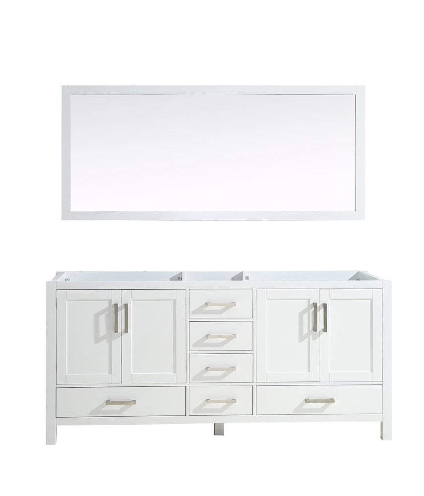 Lexora Jacques 72" White Double Vanity | No Top | 70" Mirror