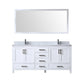 Lexora Jacques 72" White Double Vanity Set | White Carrara Marble Top | White Ceramic Square Undermount Sinks | 70" Mirror
