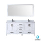 Lexora Jacques 72" White Double Vanity Set | White Carrara Marble Top | White Ceramic Square Undermount Sinks | 70" Mirror