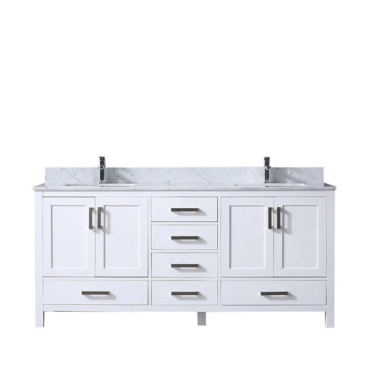 Lexora Vanities Lexora Jacques 72" White Double Vanity | White Carrara Marble Top | White Ceramic Square Undermount Sinks | No Mirror