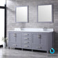 Lexora Jacques 80" Dark Grey Double Vanity Set | White Carrara Marble Top | White Ceramic Square Undermount Sinks | 30" Mirrors