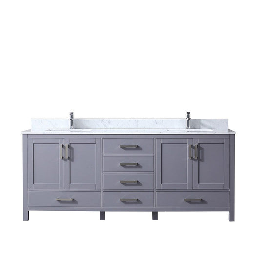 Lexora Jacques 80" Dark Grey Double Vanity | White Carrara Marble Top | White Ceramic Square Undermount Sinks | No Mirror