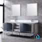 Lexora Jacques 80" Distressed Grey Double Vanity Set | White Carrara Marble Top | White Ceramic Square Undermount Sinks | 30" Mirrors